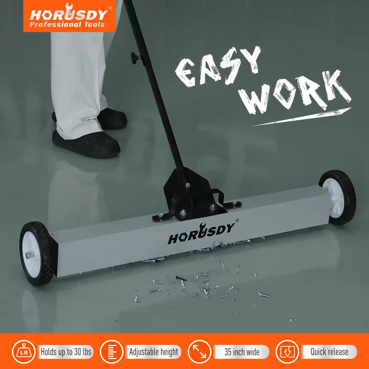 HORUSDY 36-Inch Rolling Magnetic Sweeper with Wheels & 40-Inch Telescoping Pickup Tool | 55-Pound Capacity - view 8