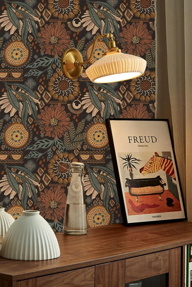 HAOKHOME Boho Floral Peel and Stick Wallpaper 17.3in x 6.6ft | Vintage Botanical DIY Decor - view 5