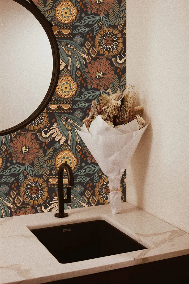 HAOKHOME Boho Floral Peel and Stick Wallpaper 17.3in x 6.6ft | Vintage Botanical DIY Decor - view 3