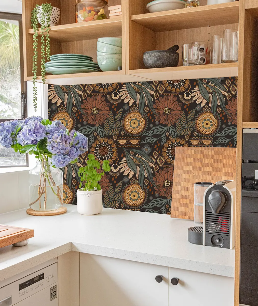 HAOKHOME Boho Floral Peel and Stick Wallpaper 17.3in x 6.6ft | Vintage Botanical DIY Decor - view 4