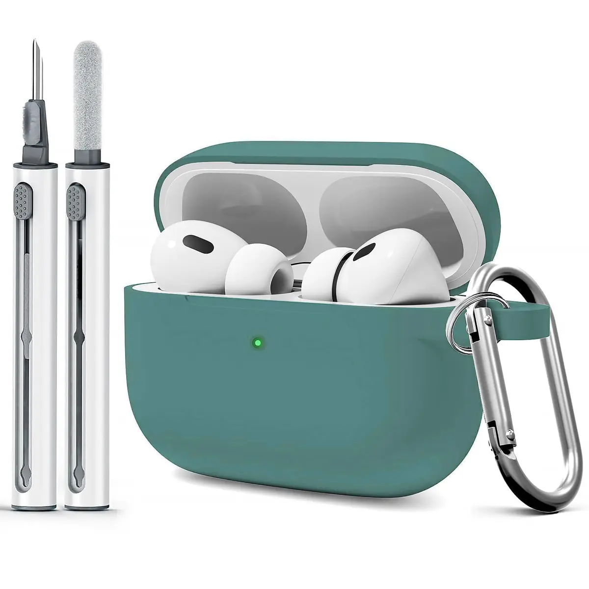 Woyinger AirPods Pro Case with Cleaner Kit | Compatible with 1st Gen, Pine Green, Silicone, Waterproof - main product image