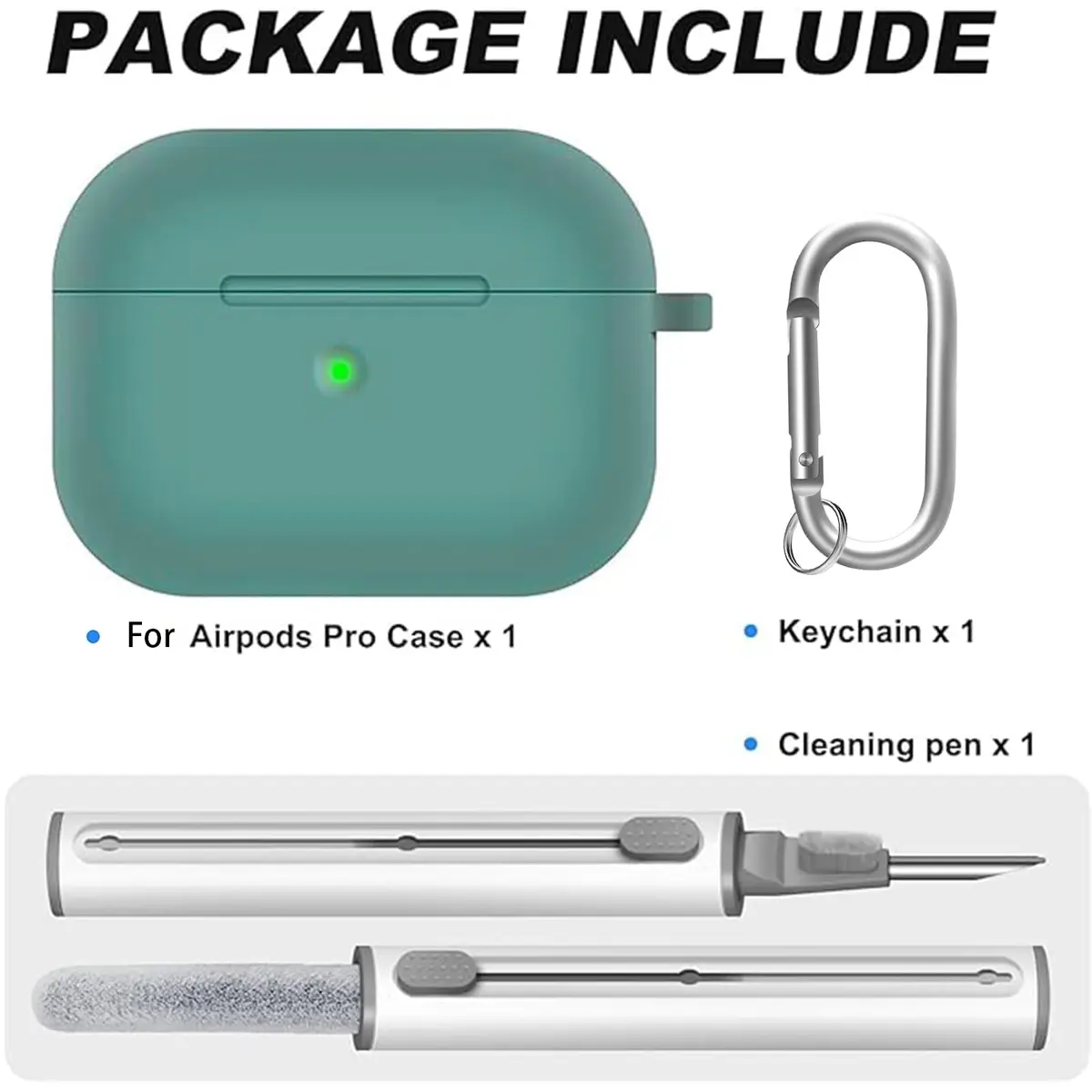 Woyinger AirPods Pro Case with Cleaner Kit | Compatible with 1st Gen, Pine Green, Silicone, Waterproof - view 2