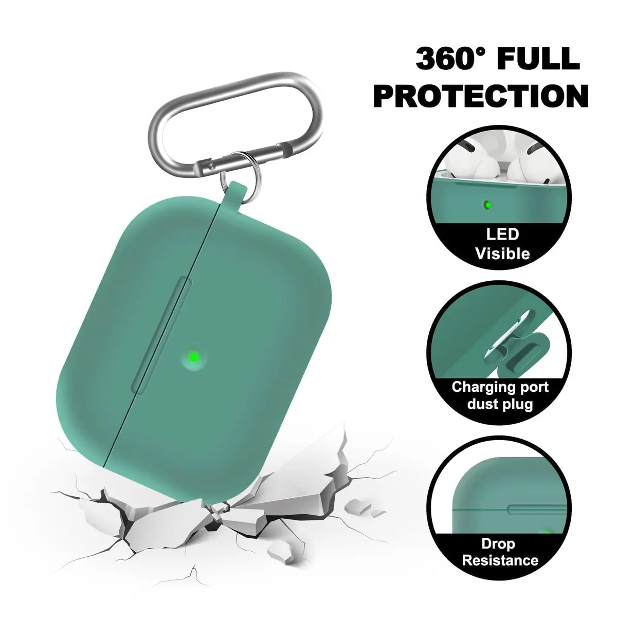 Woyinger AirPods Pro Case with Cleaner Kit | Compatible with 1st Gen, Pine Green, Silicone, Waterproof - view 4