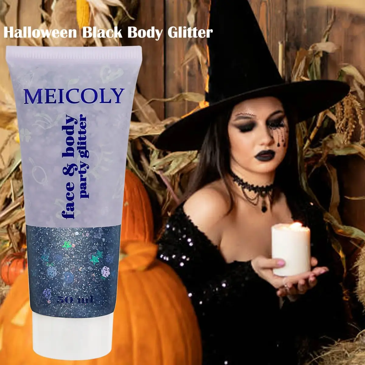 MEICOLY Black Face Glitter Gel 25.5g (0.9 Oz) | Holographic Mermaid Sequins for Festivals & Cosplay - view 5