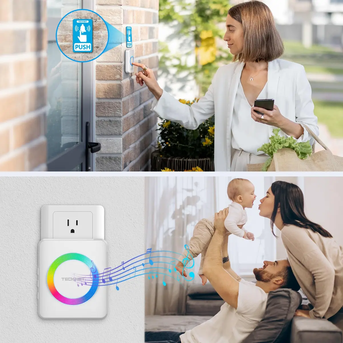 TECKNET Wireless Doorbell Kit with 1300ft Range & 60 Chimes | White (1 Transmitter & 1 Receiver) - view 8