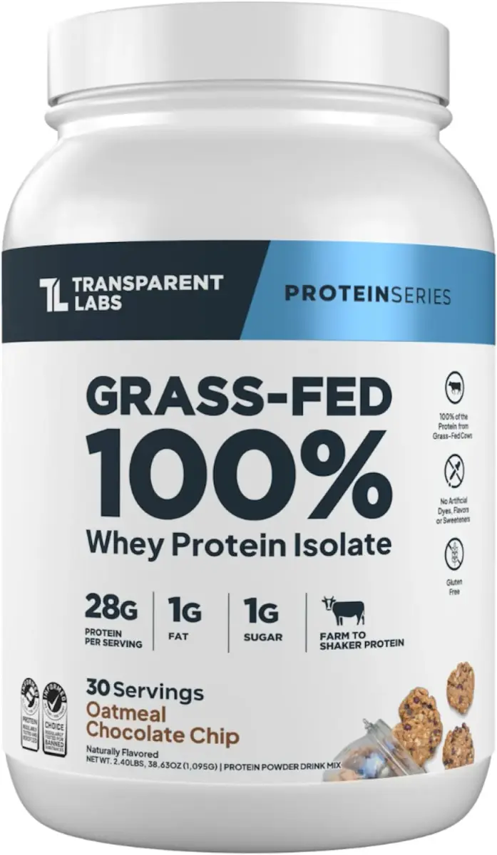 Transparent Labs Grass-Fed Whey Protein Isolate Oatmeal Chocolate Chip Cookie 1.04 kg (36.5 oz) | 28g Protein Per Serving - main product image