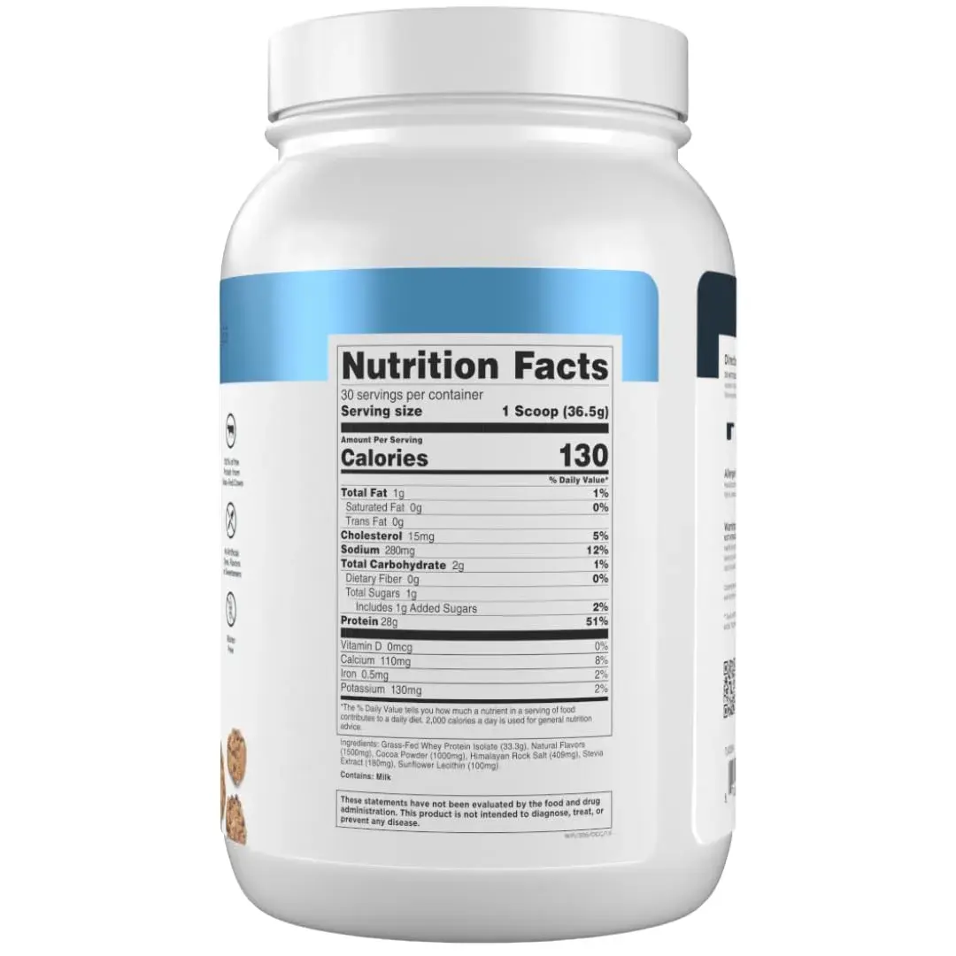 Transparent Labs Grass-Fed Whey Protein Isolate Oatmeal Chocolate Chip Cookie 1.04 kg (36.5 oz) | 28g Protein Per Serving - view 8
