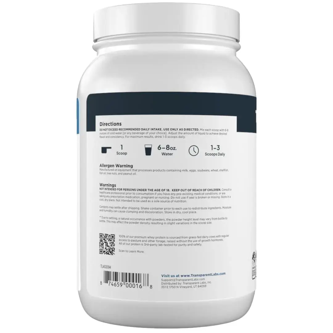 Transparent Labs Grass-Fed Whey Protein Isolate Oatmeal Chocolate Chip Cookie 1.04 kg (36.5 oz) | 28g Protein Per Serving - view 9