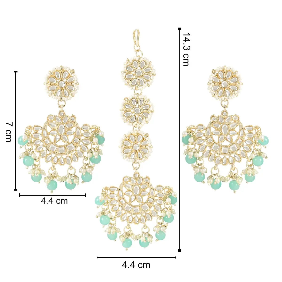 I Jewels Gold Plated Kundan & Faux Pearl Chandbali Earrings with Maang Tikka Set for Women | Traditional Indian Wedding Jewelry - view 5