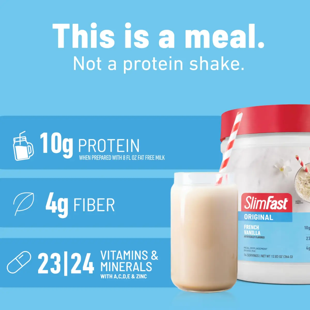 SlimFast Meal Replacement Powder French Vanilla | 52 Servings | 10g Protein, Gluten-Free, On-the-Go - view 5