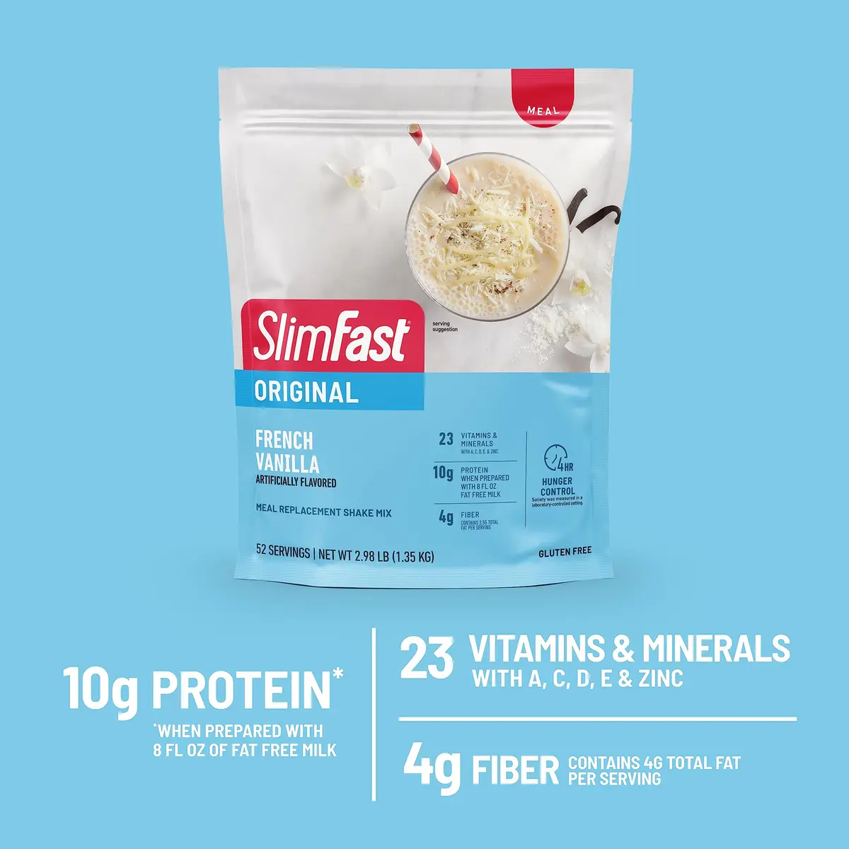 SlimFast Meal Replacement Powder French Vanilla | 52 Servings | 10g Protein, Gluten-Free, On-the-Go - view 6