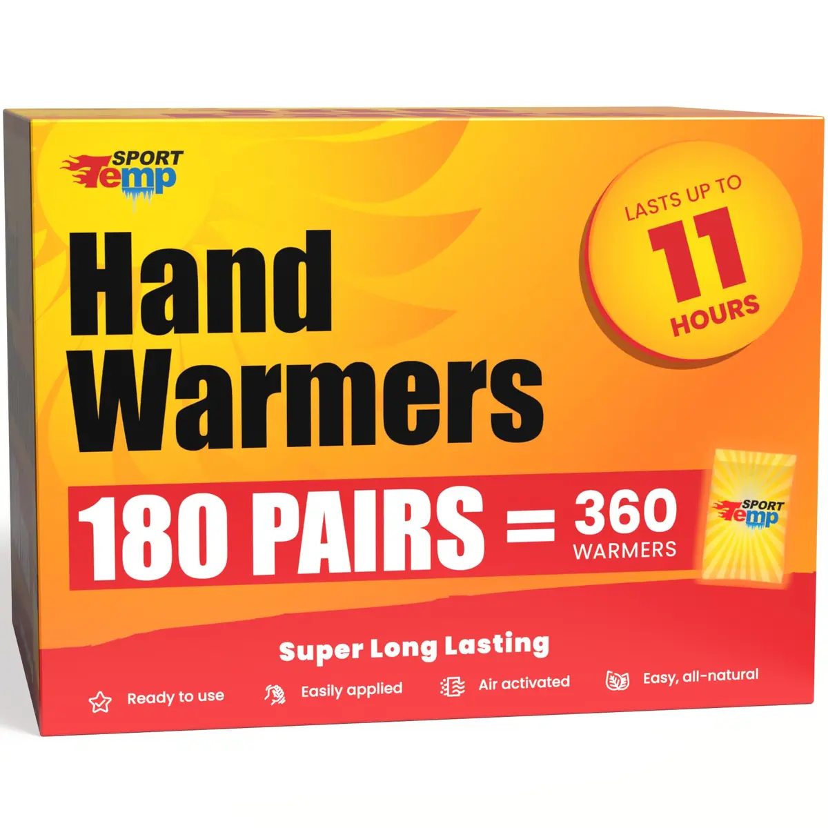 Sport Temp Hand Warmers 180 Pairs (360 Count) | Up to 11 Hours Heat | Air Activated Disposable Warmers - main product image