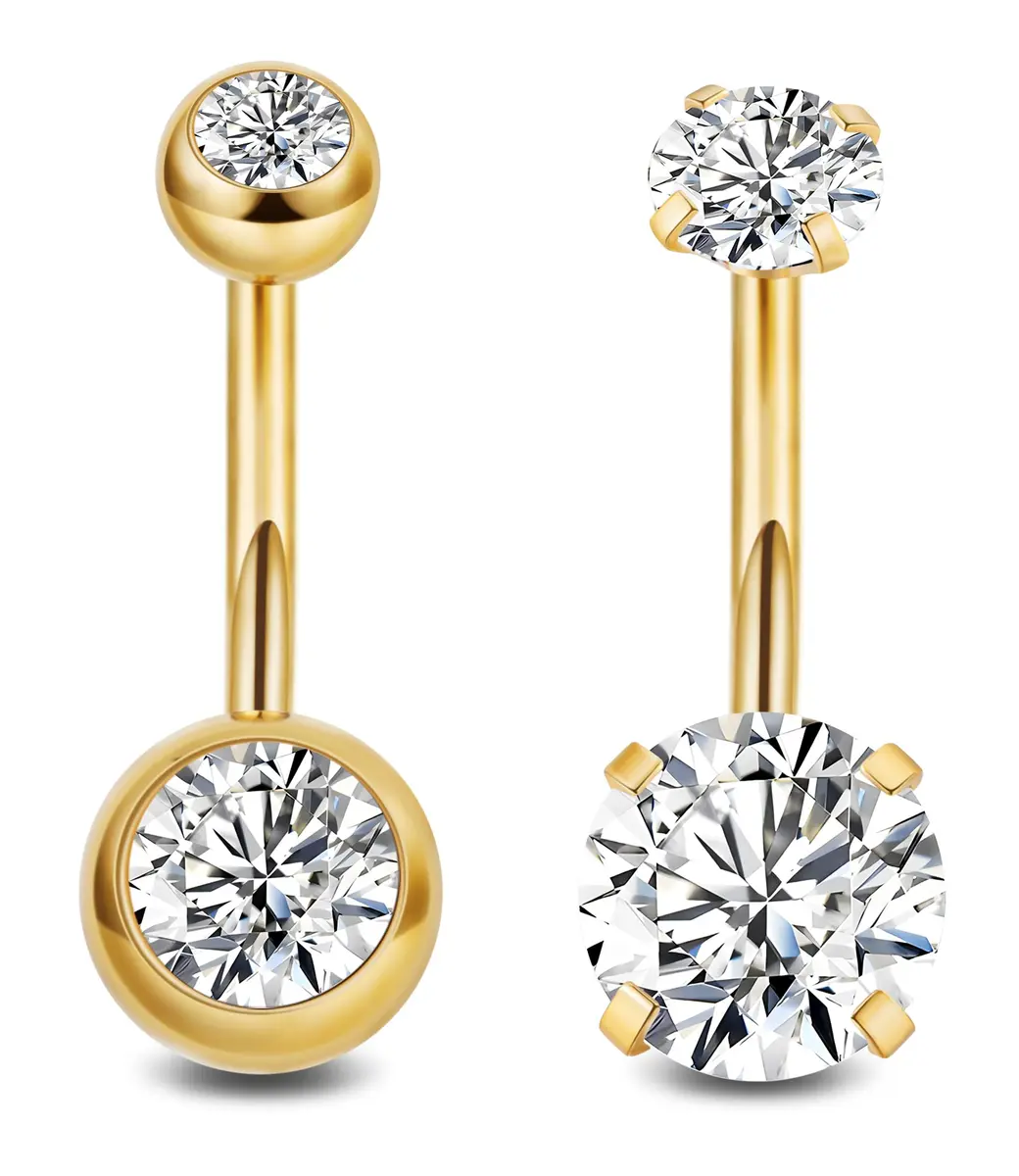NICEIGHT 2PCS 14G Surgical Steel Belly Button Rings | Hypoallergenic CZ Navel Jewelry for Women - main product image