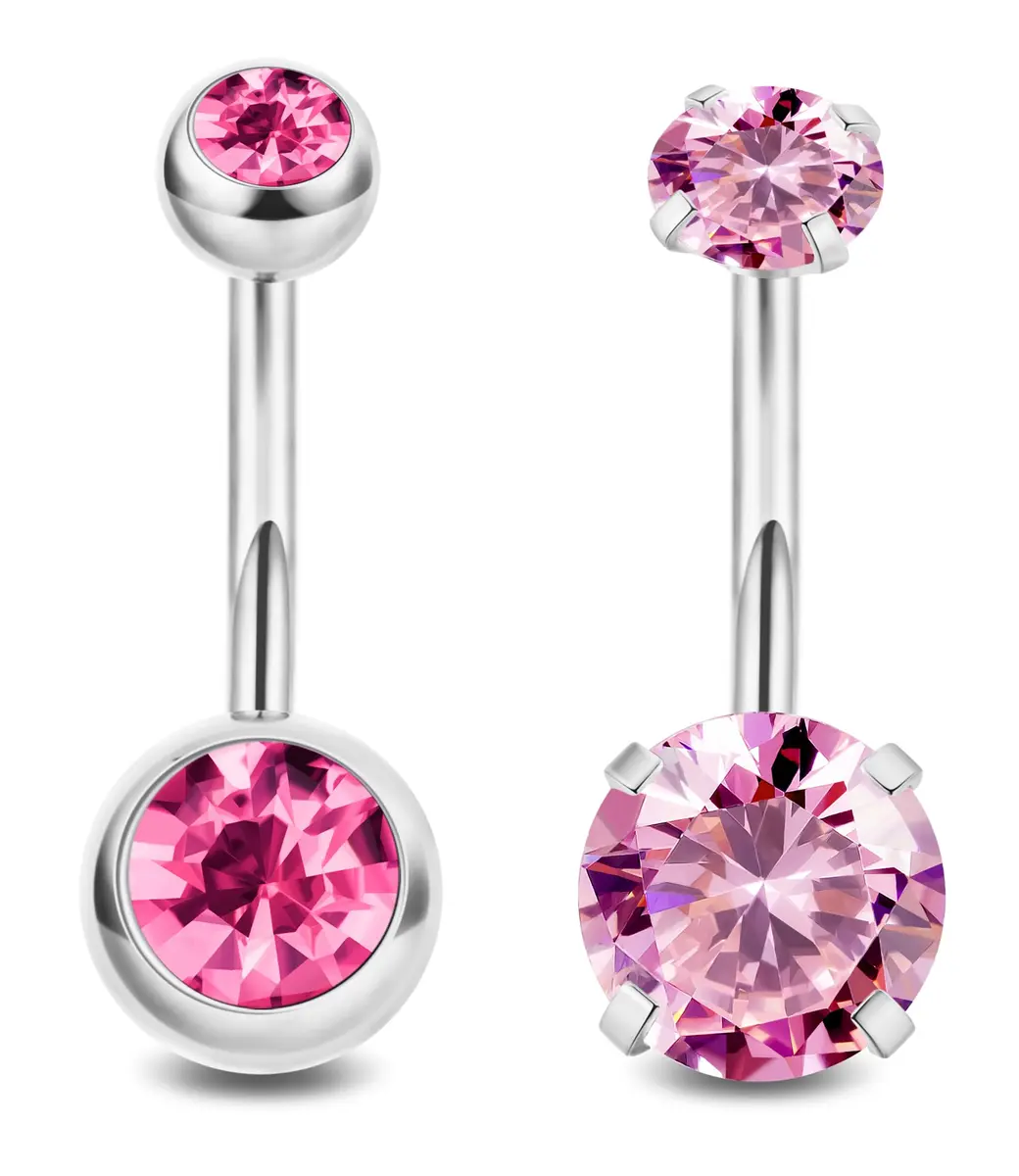 NICEIGHT 2PCS 14G Surgical Steel Belly Button Rings | Hypoallergenic CZ Navel Jewelry (12mm) - main product image