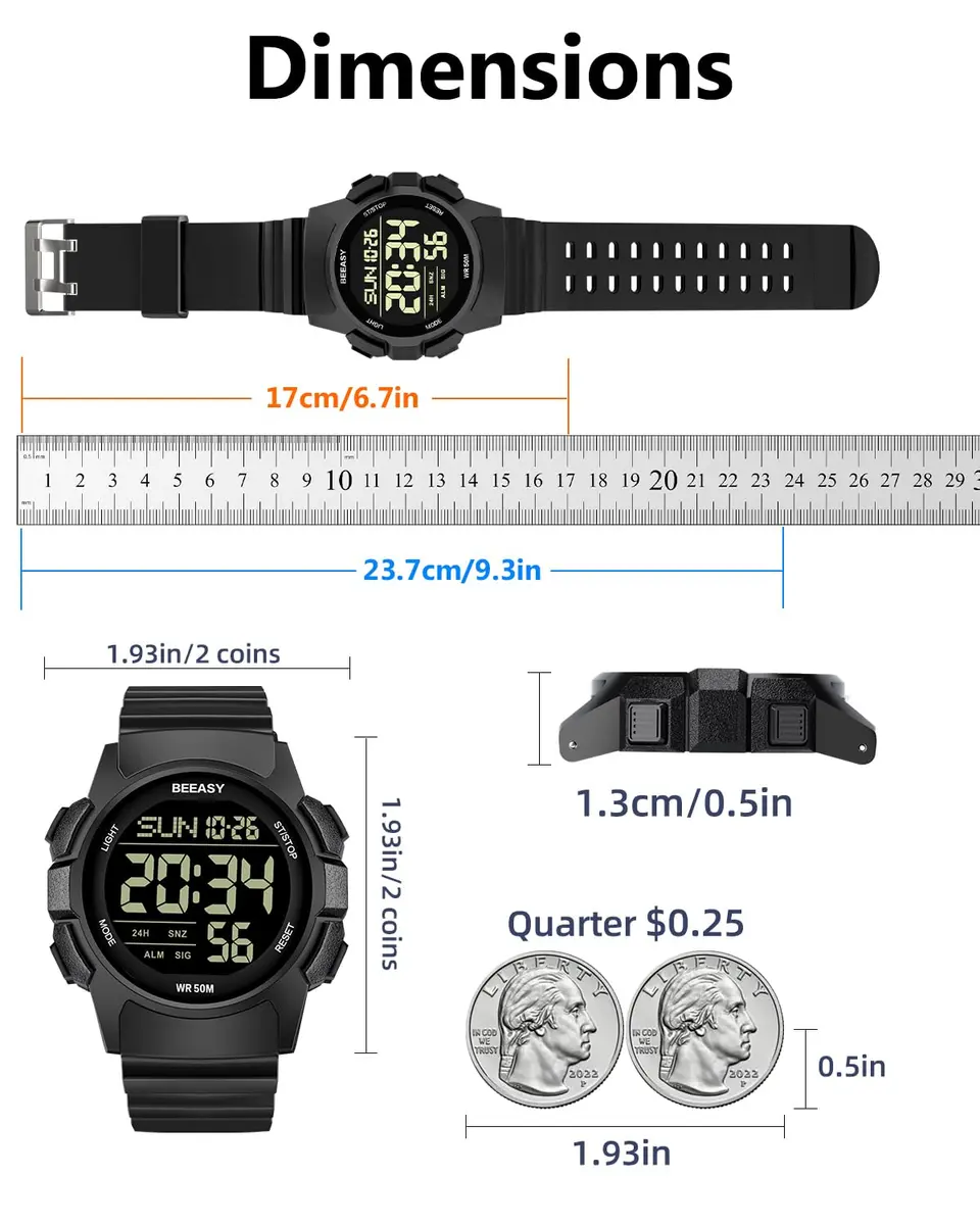 Beeasy Men's Digital Sports Watch 49mm (1.93 inches) | 5ATM Waterproof, Shock-Resistant, Stopwatch - view 4