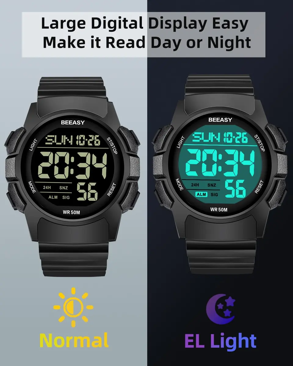 Beeasy Men's Digital Sports Watch 49mm (1.93 inches) | 5ATM Waterproof, Shock-Resistant, Stopwatch - view 5