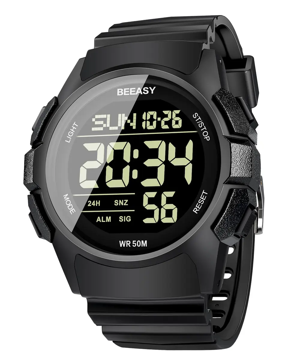 Beeasy Men's Digital Sports Watch 49mm (1.93 inches) | 5ATM Waterproof, Shock-Resistant, Stopwatch - main product image