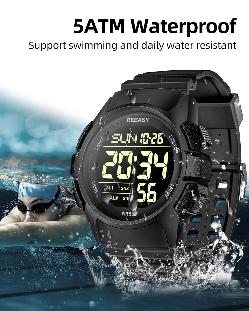 Beeasy Men's Digital Sports Watch 49mm (1.93 inches) | 5ATM Waterproof, Shock-Resistant, Stopwatch - view 3