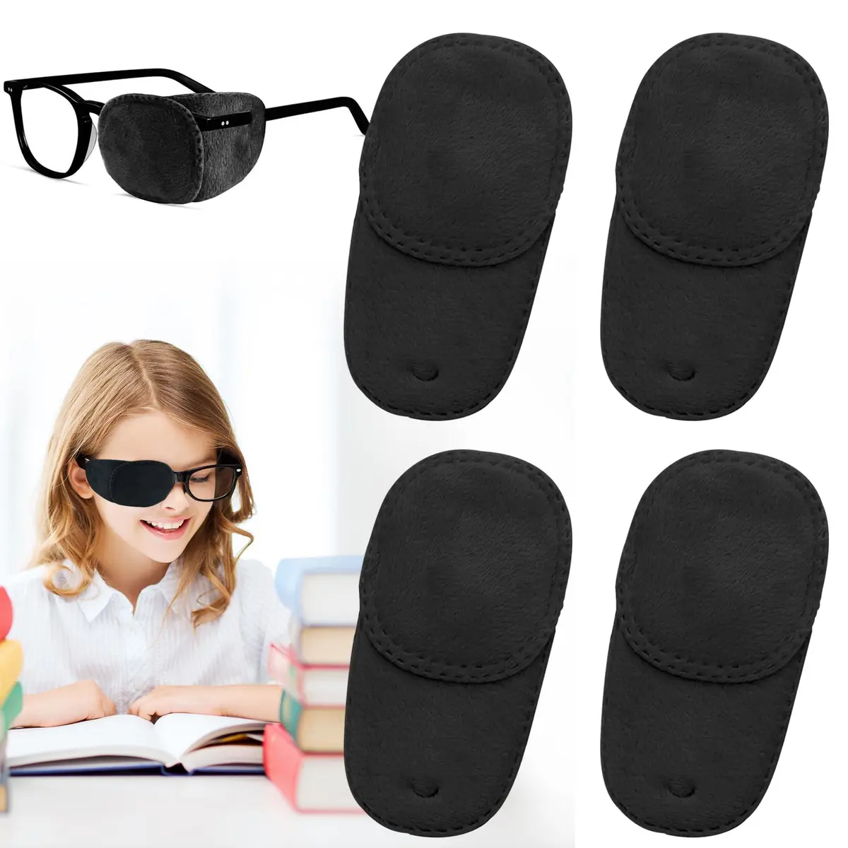 THSIREE Black 4pcs Medical Eye Patches for Glasses | Amblyopia & Lazy Eye Treatment - main product image