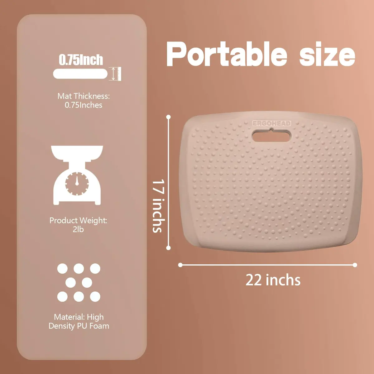 ergohead Anti Fatigue Floor Mat with Massage Points | Rose Gold, 17" x 22" | Cushioned Support for Office & Kitchen - view 4