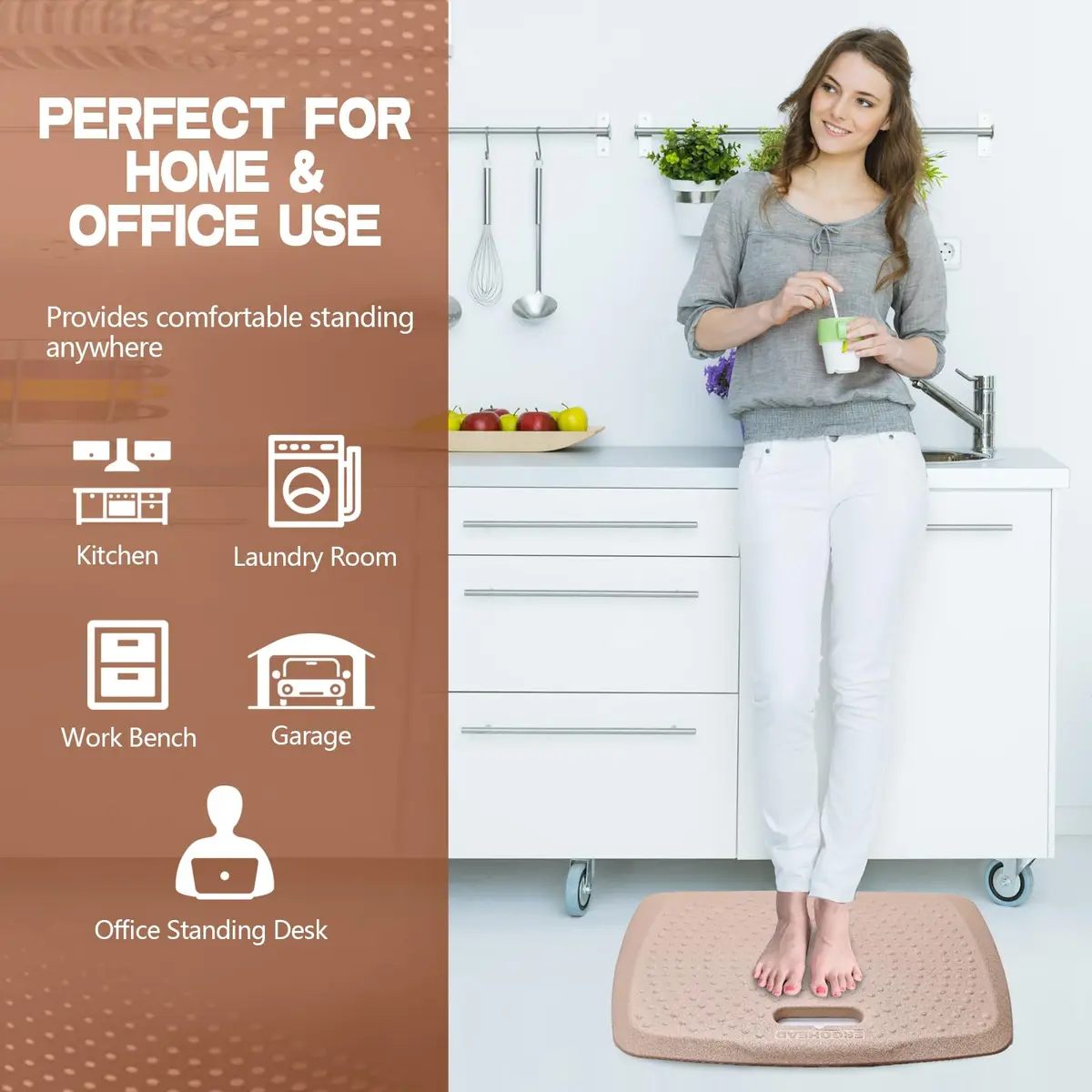 ergohead Anti Fatigue Floor Mat with Massage Points | Rose Gold, 17" x 22" | Cushioned Support for Office & Kitchen - view 5