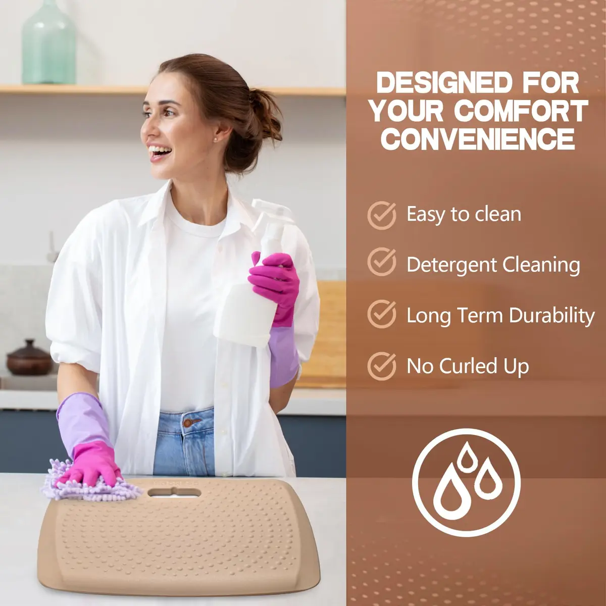 ergohead Anti Fatigue Floor Mat with Massage Points | Rose Gold, 17" x 22" | Cushioned Support for Office & Kitchen - view 6