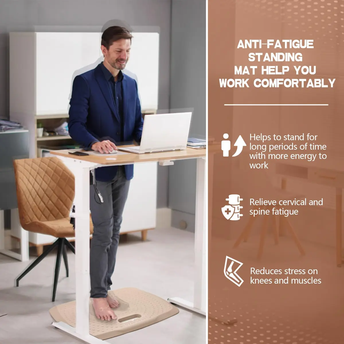 ergohead Anti Fatigue Floor Mat with Massage Points | Rose Gold, 17" x 22" | Cushioned Support for Office & Kitchen - view 2