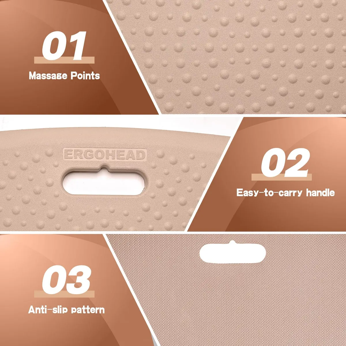 ergohead Anti Fatigue Floor Mat with Massage Points | Rose Gold, 17" x 22" | Cushioned Support for Office & Kitchen - view 3