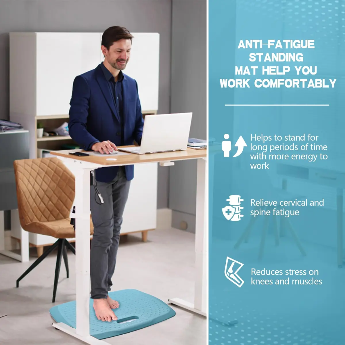 ergohead 3/4 inch Thick Office Standing Desk Mat | Anti-Fatigue Cushioned Floor Pad with Massage Points (Teal, 17" x 22") - view 2