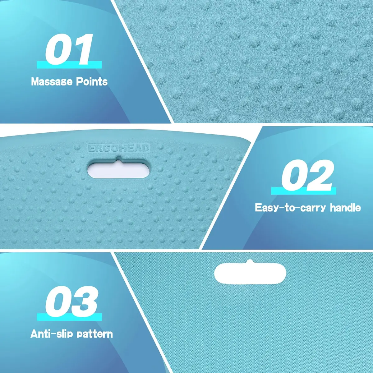 ergohead 3/4 inch Thick Office Standing Desk Mat | Anti-Fatigue Cushioned Floor Pad with Massage Points (Teal, 17" x 22") - view 3