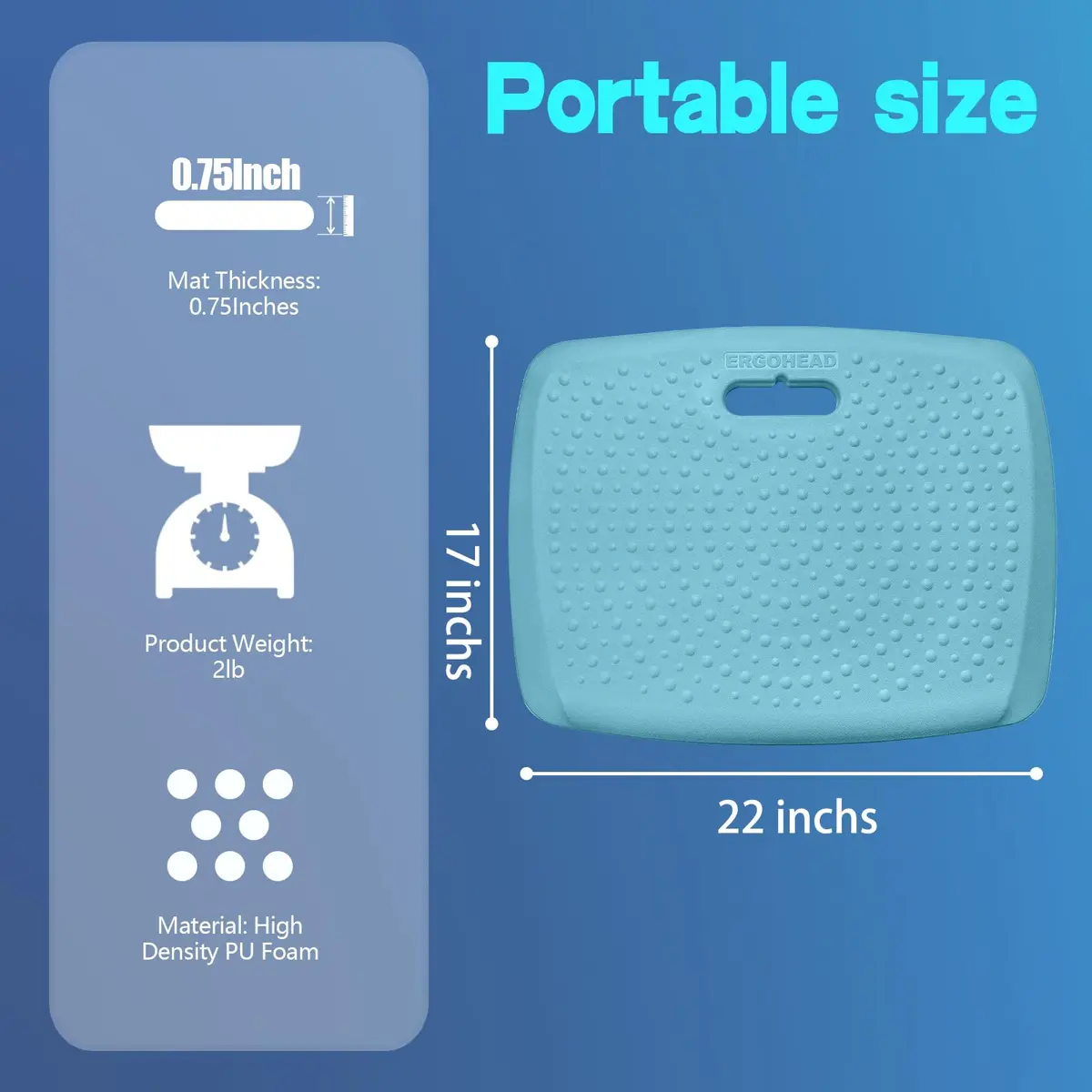 ergohead 3/4 inch Thick Office Standing Desk Mat | Anti-Fatigue Cushioned Floor Pad with Massage Points (Teal, 17" x 22") - view 4