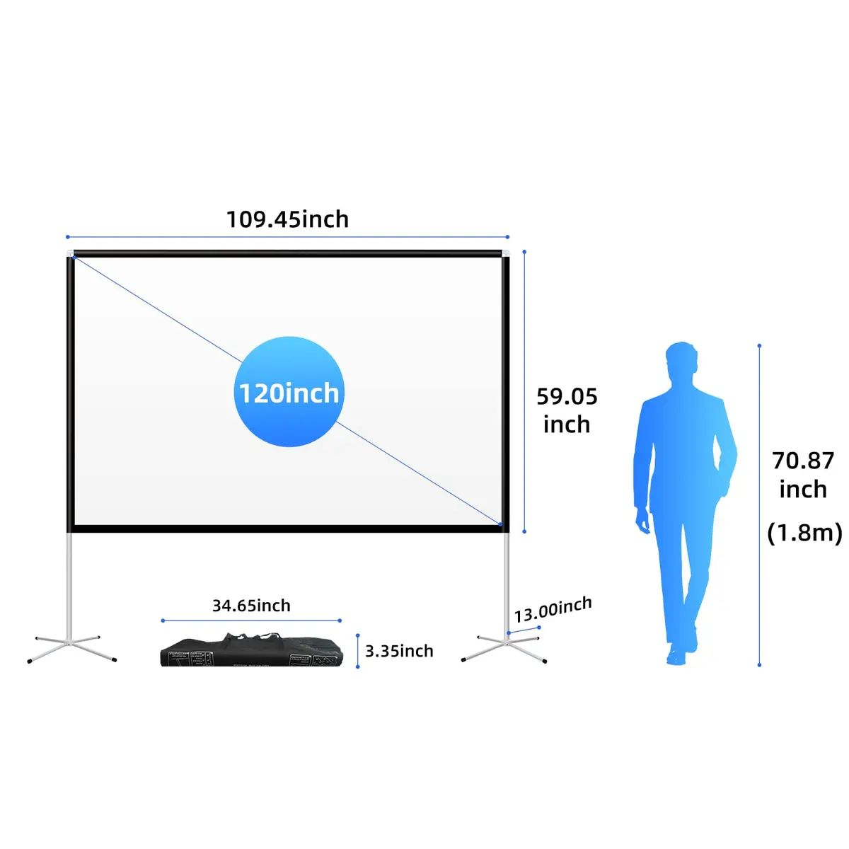AODIOU 120 Inch Portable Projector Screen with Stand & Carry Bag | Wrinkle-Free HD 4K Outdoor Movie Screen - view 5