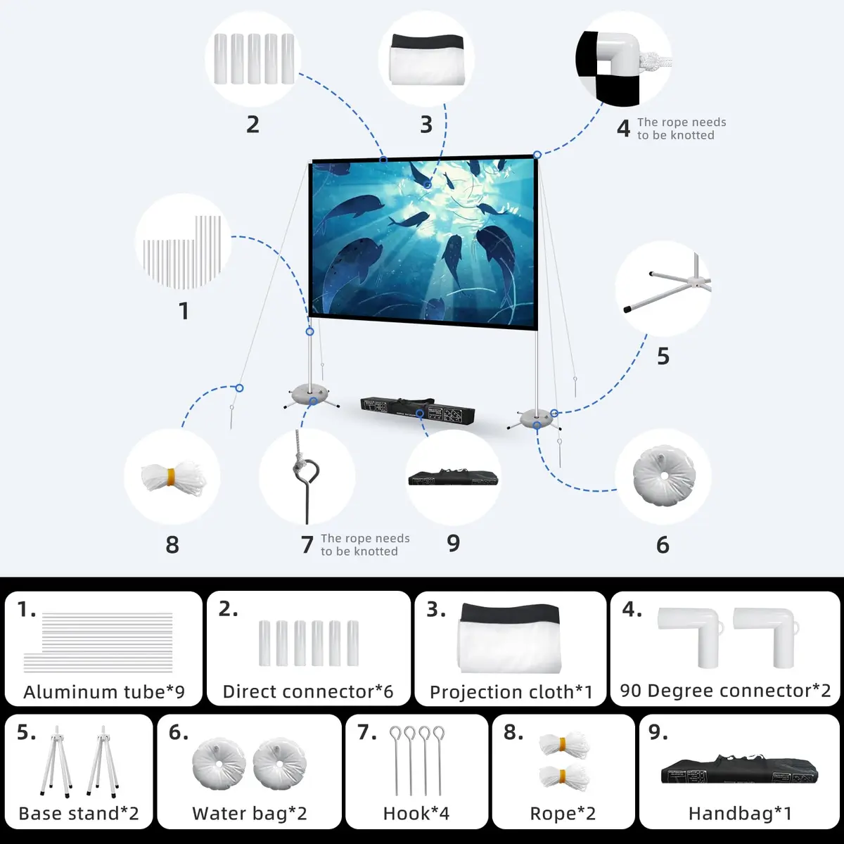AODIOU 120 Inch Portable Projector Screen with Stand & Carry Bag | Wrinkle-Free HD 4K Outdoor Movie Screen - view 7