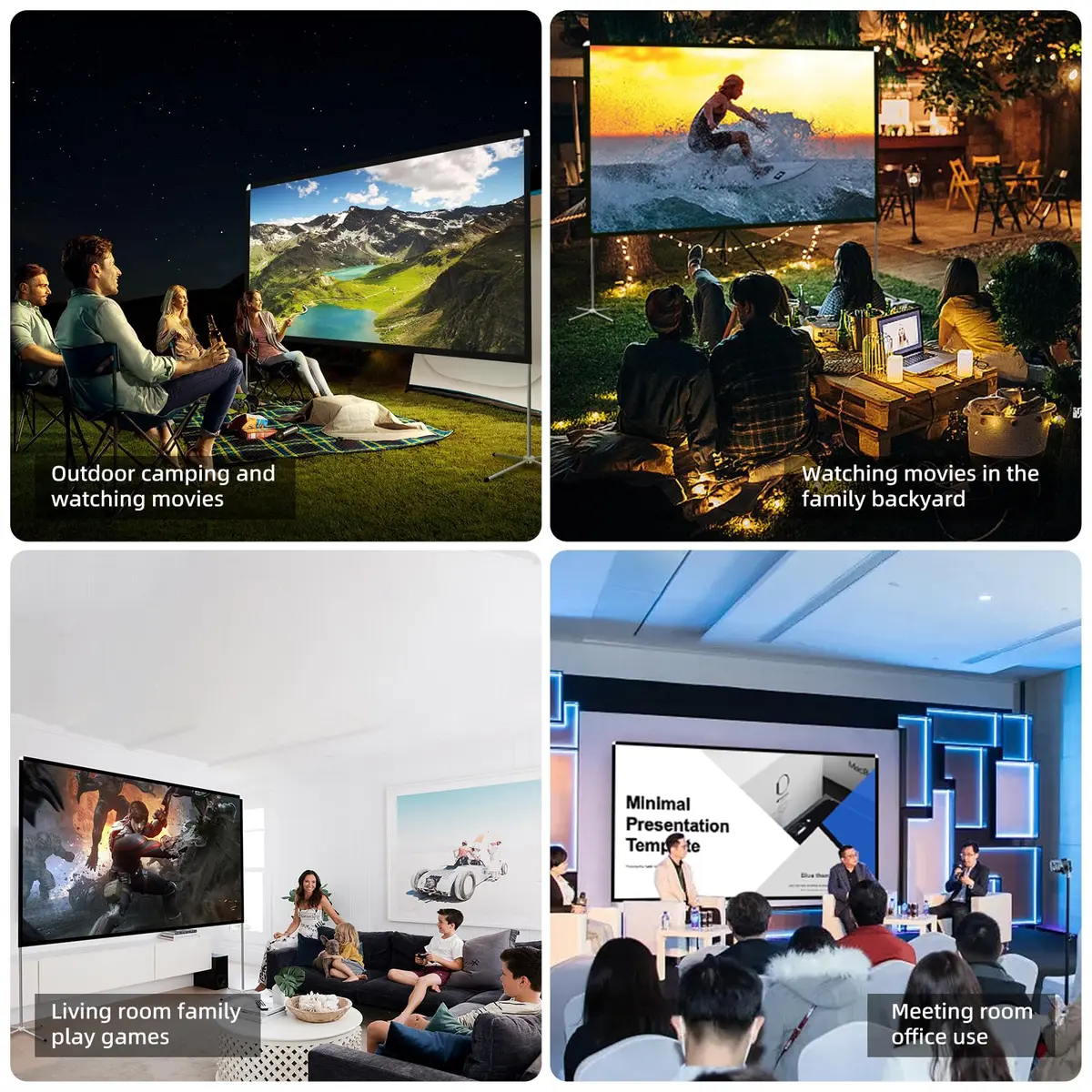 AODIOU 120 Inch Portable Projector Screen with Stand & Carry Bag | Wrinkle-Free HD 4K Outdoor Movie Screen - view 4