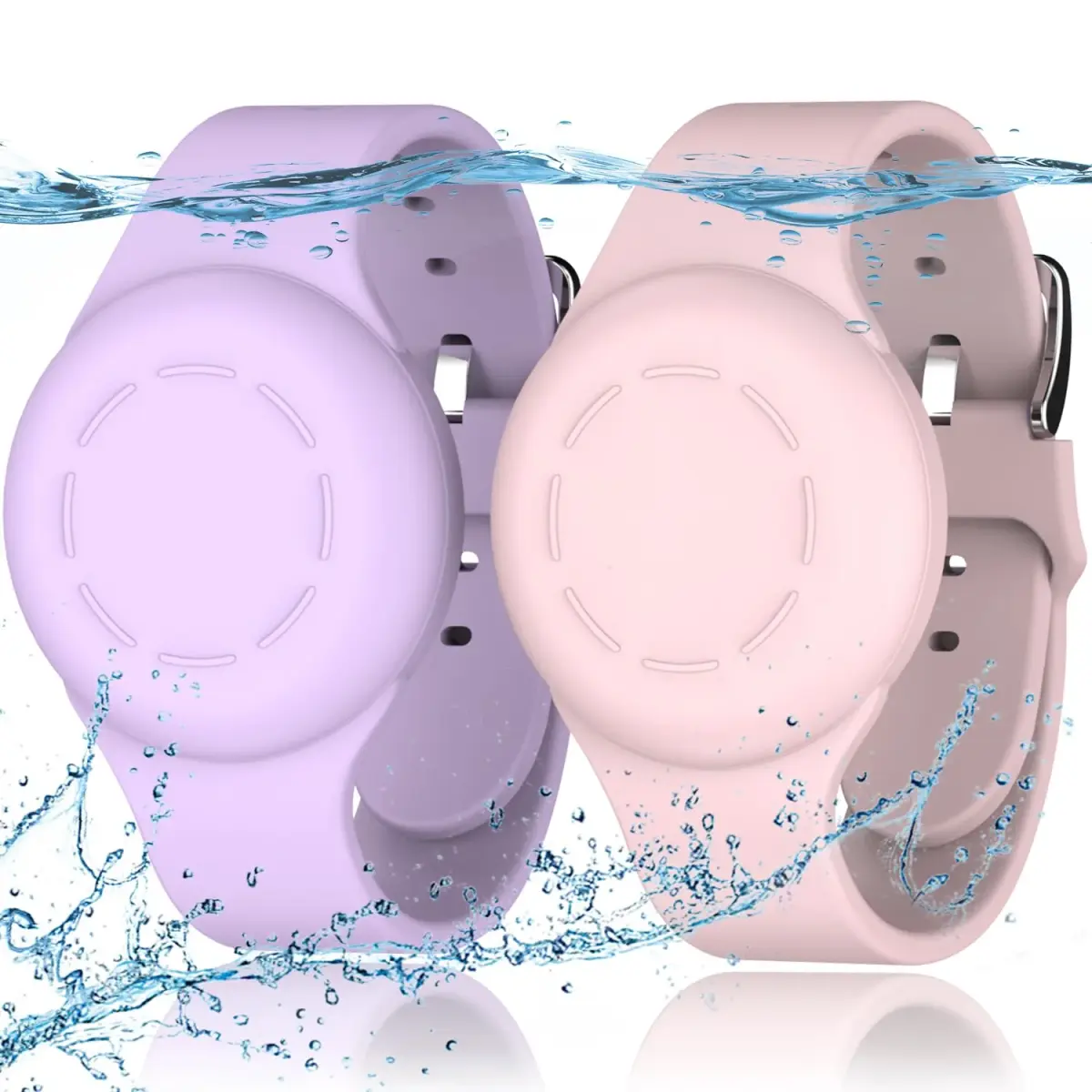 R-fun Waterproof Air Tag Bracelet [2 Pack] Pink/Light Purple | Soft Silicone Anti-Lost GPS Tracker Case - main product image