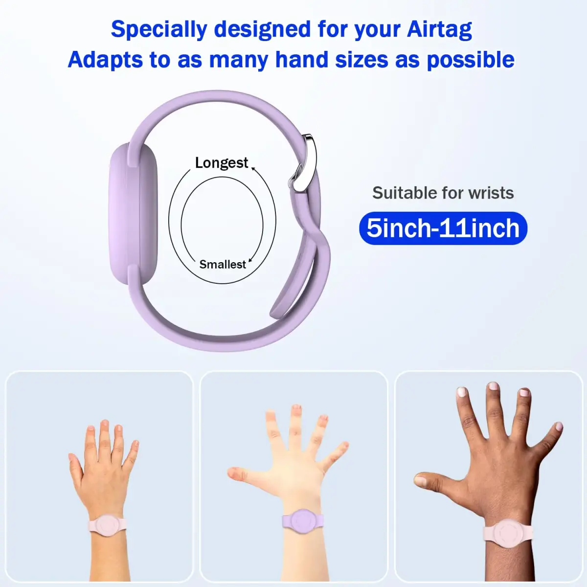 R-fun Waterproof Air Tag Bracelet [2 Pack] Pink/Light Purple | Soft Silicone Anti-Lost GPS Tracker Case - view 5