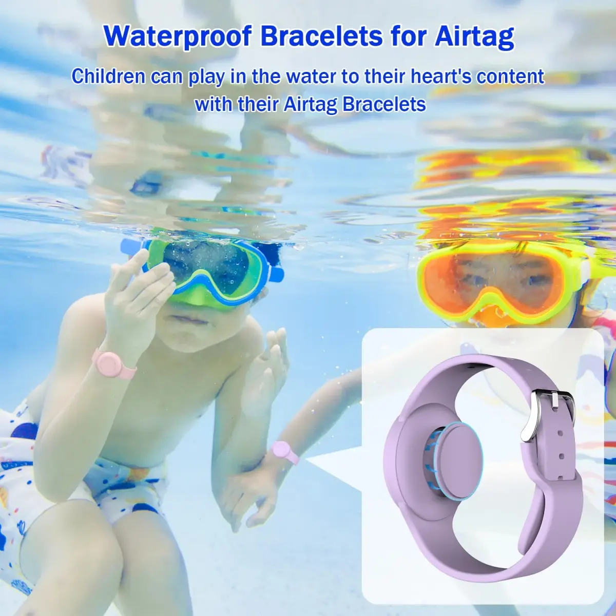 R-fun Waterproof Air Tag Bracelet [2 Pack] Pink/Light Purple | Soft Silicone Anti-Lost GPS Tracker Case - view 3