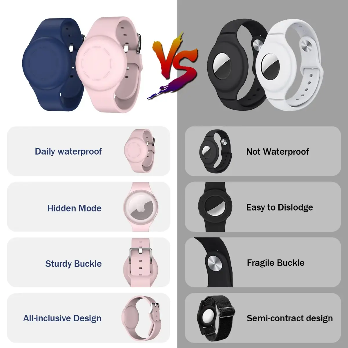 R-fun Waterproof Air Tag Bracelet 2 Pack | Soft Silicone GPS Item Finder Case Cover for Apple AirTag - view 2