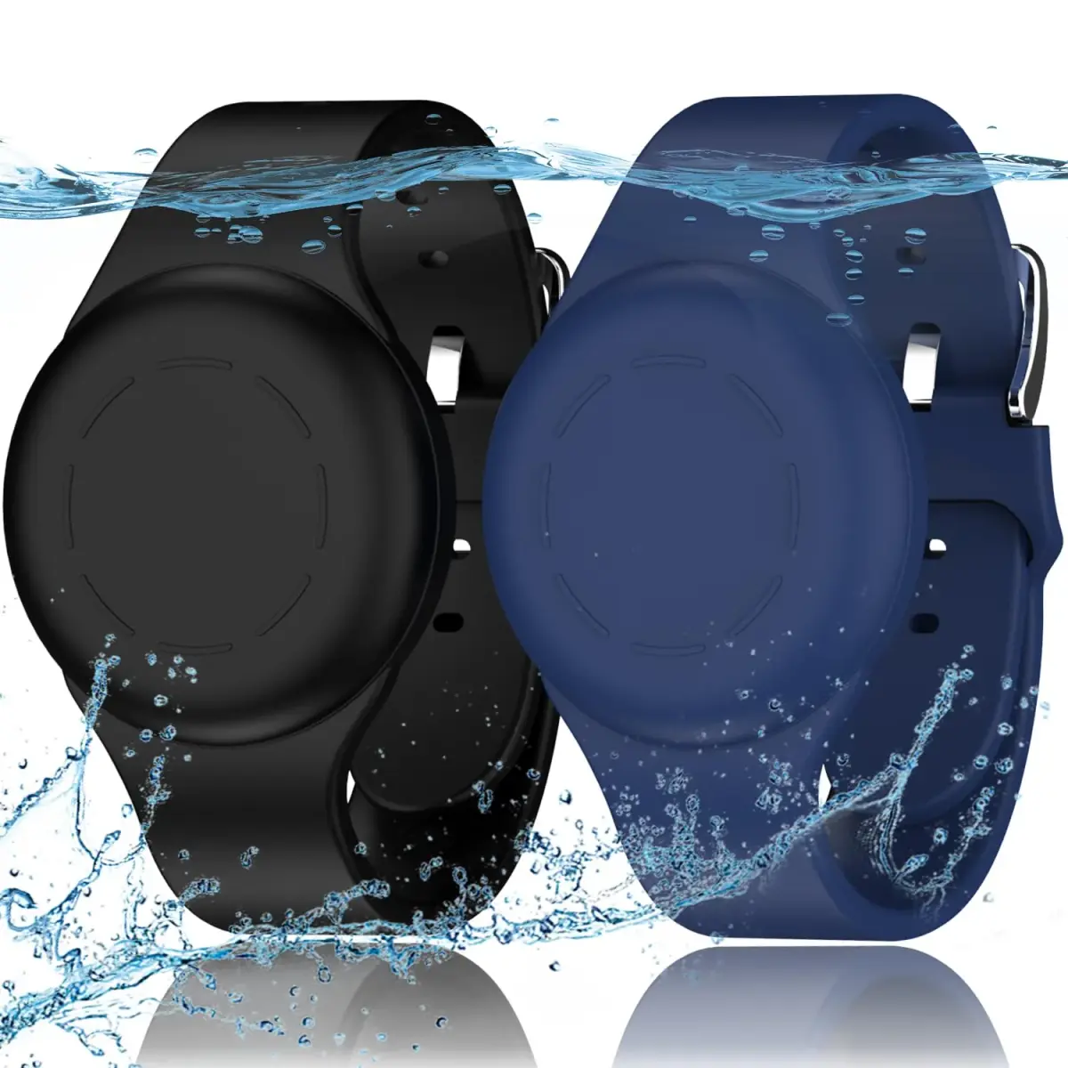 R-fun Waterproof AirTag Watch Bracelet for Kids, Night Blue/Black, 2 Pack | Secure GPS Tracker Holder - main product image