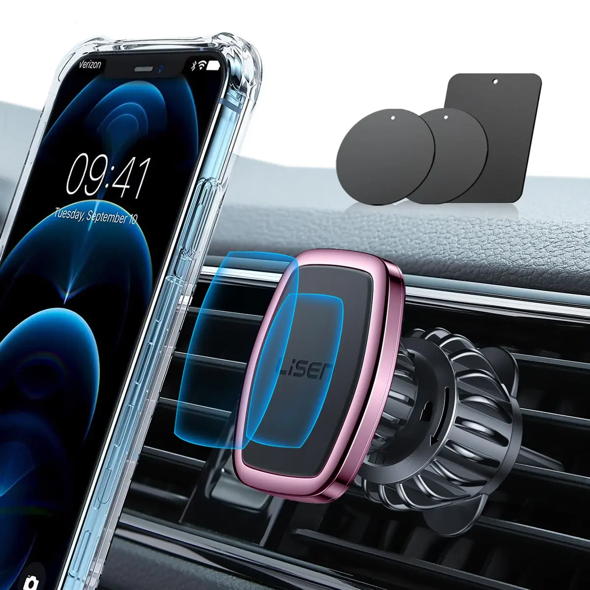 LISEN Magnetic Phone Holder for Car with Upgraded Clip, Pink | Secure 6-Magnet Mount for Vent & Dashboard - view 2