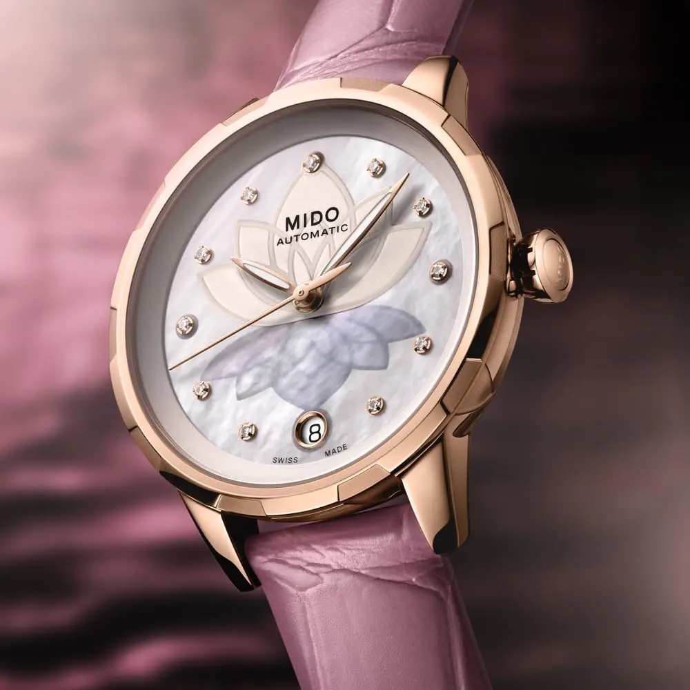 MIDO Rainflower Night Swiss Automatic Watch for Women | 34mm White Dial, Rose Gold PVD Coating, Sapphire Crystal - view 2