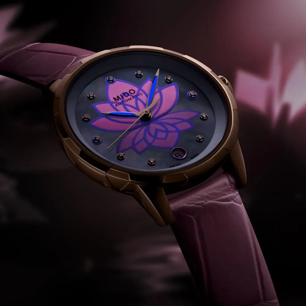 MIDO Rainflower Night Swiss Automatic Watch for Women | 34mm White Dial, Rose Gold PVD Coating, Sapphire Crystal - view 3