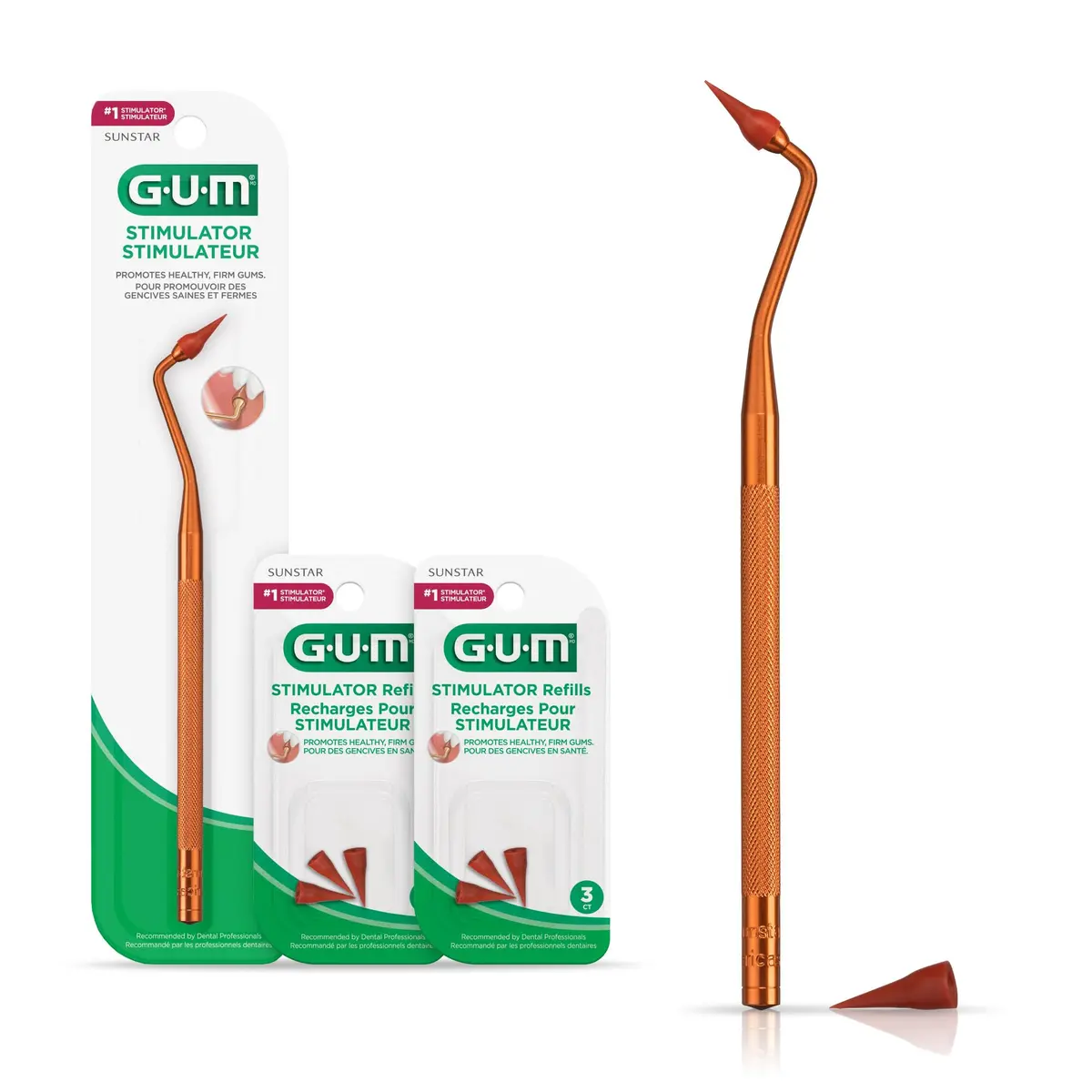 GUM Permanent Handle Gum Stimulator with Rubber Tip & 3 Refills | Reusable, Eco-Friendly Oral Care - main product image
