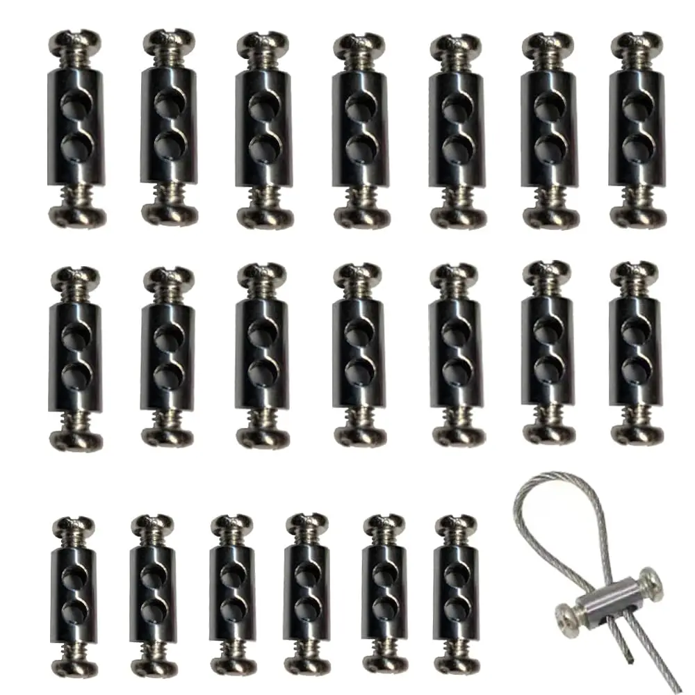 andefu Upgraded Wire Rope Cable Clamps Double Hole M4 Screw Hole 3.2mm Wire Hole, Pack of 20 | Stainless Steel for Indoor/Outdoor Use - main product image