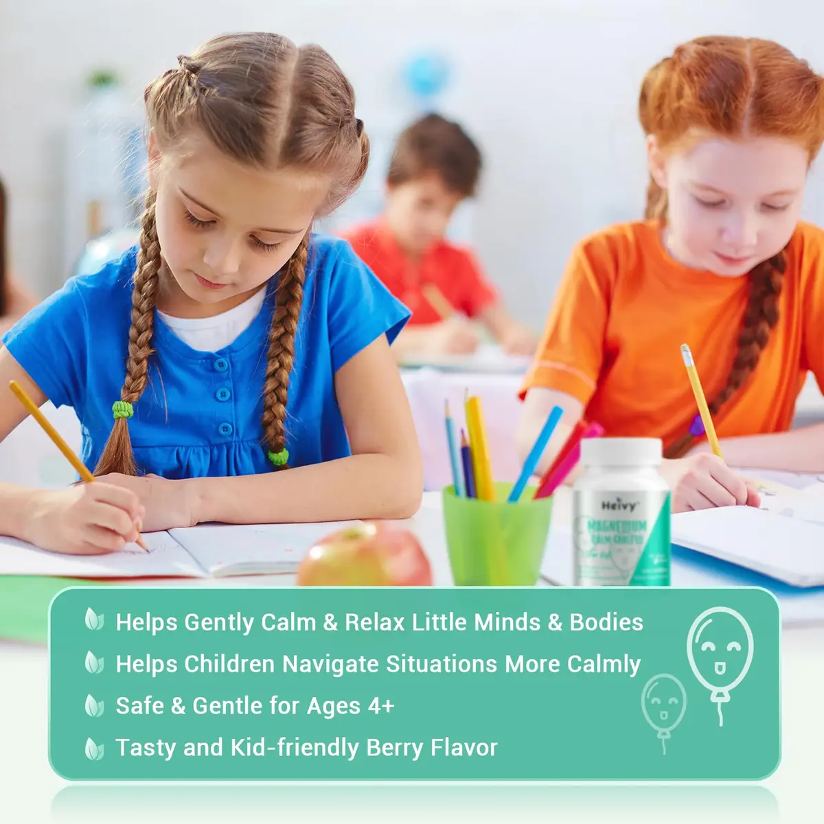 Heivy Kids Magnesium Glycinate 100mg & Vitamin B6 | Supports Calm & Relaxation for Children 4+ - view 2