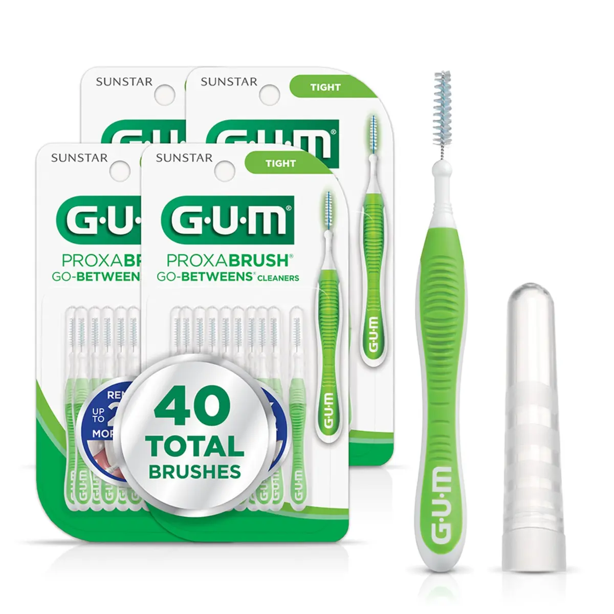 GUM Proxabrush Go-Betweens Tight Interdental Brushes 40 Count (4 Packs) | Clinically Designed for Tight Spaces - main product image