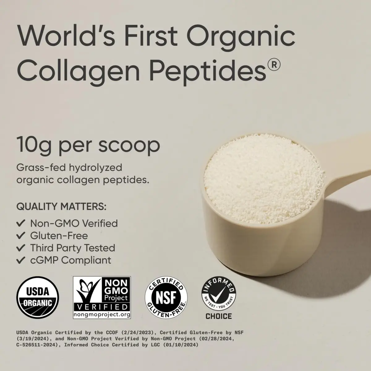 Sports Research Organic Collagen Peptides Powder 10.58oz (299.9g) | USDA Organic, Type I & III, 30 Servings - view 2