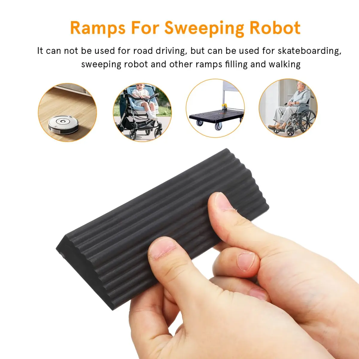 FUNOMOCYA Rubber Ramp Mat for Sweeping Robot 17.10X5.10X1.30cm | Portable Indoor Threshold Ramp - view 4