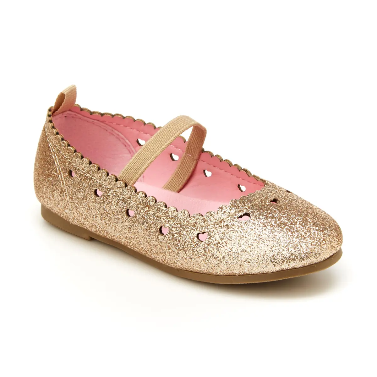 Carter's Unisex Ellaria Dress Shoe, Gold | Glittery Flat with Heart Cutouts for Girls - main product image
