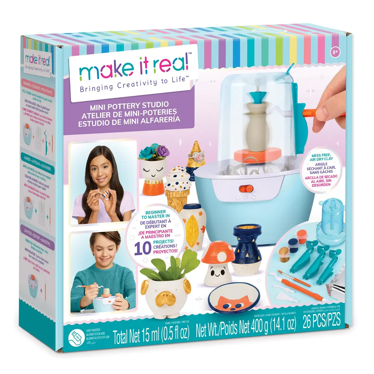 Make It Real Mini Pottery Studio - 26-Piece DIY Kit with Air Dry Clay | Beginner to Master Levels - main product image